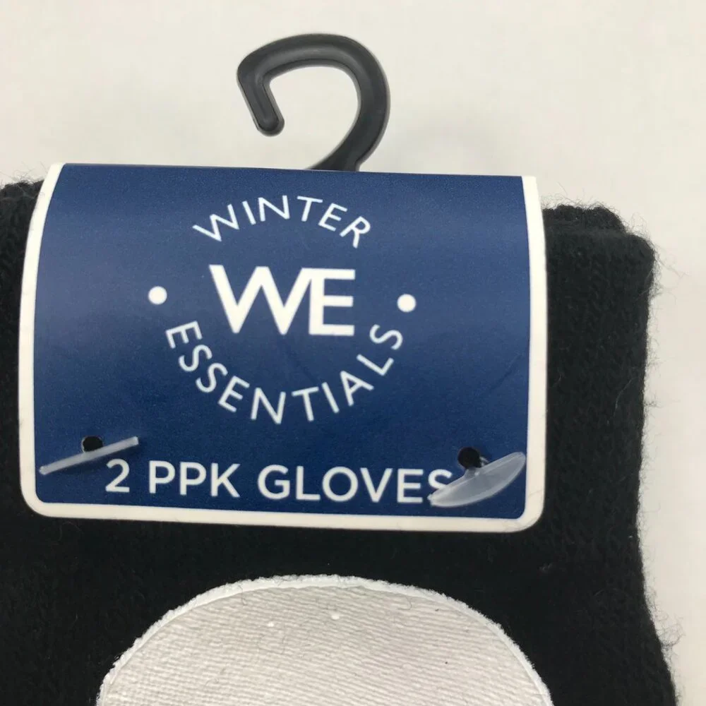 2 Pair Pack Winter Essentials Boys One Size Black Skull Gray Plain Gloves New